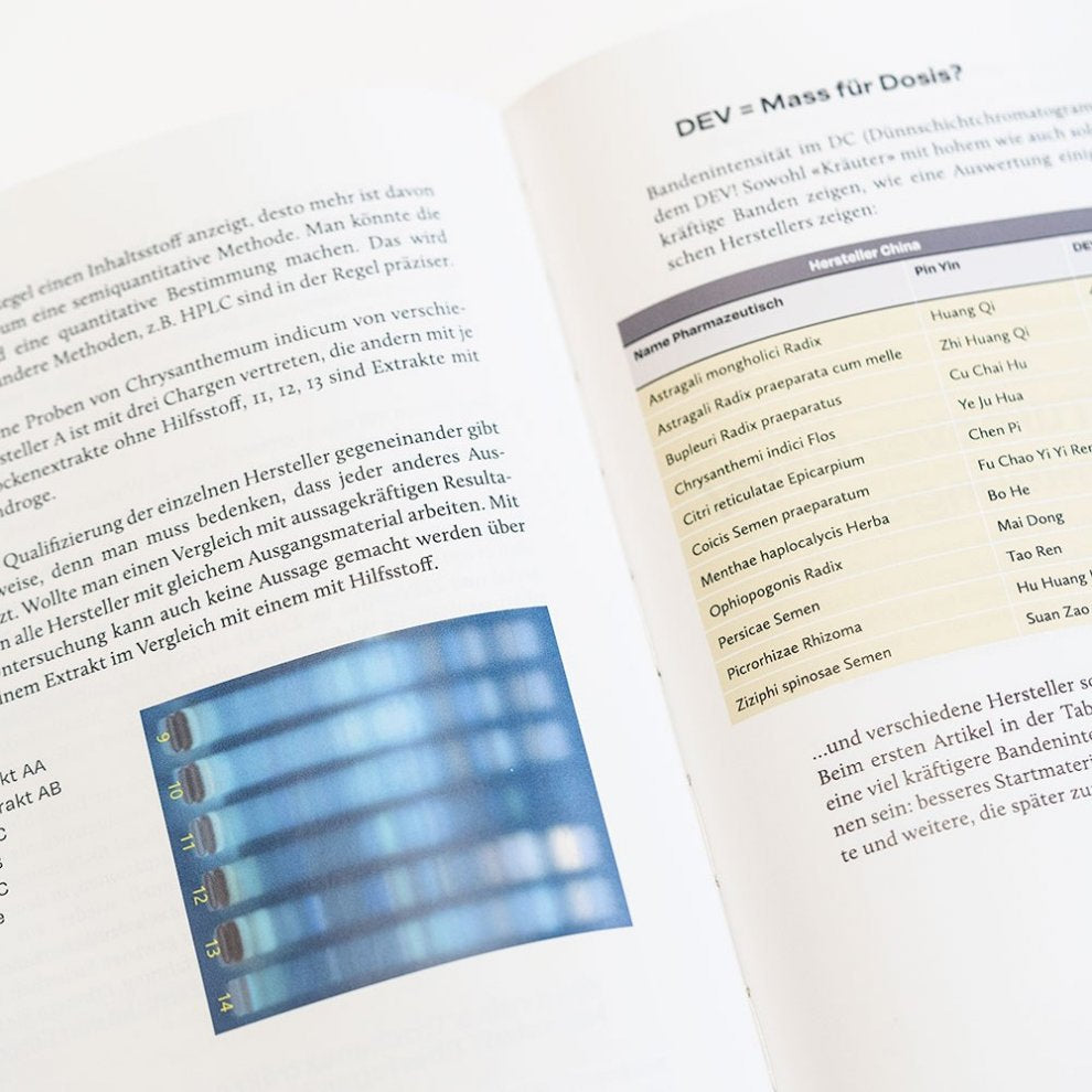 Innenseite des Buches Dosierung von Granulaten, mit einer Tabelle und einer Grafik über DEV-Werte und deren Bedeutung.