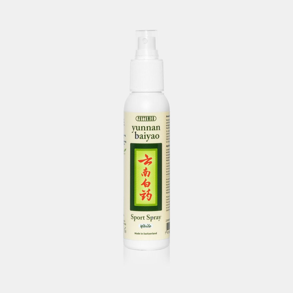 Yunnan Baiyao Sport Spray White in einer 200-ml-Sprühflasche. Kühlendes Spray für Muskeln & Gelenke, ideal nach dem Sport.