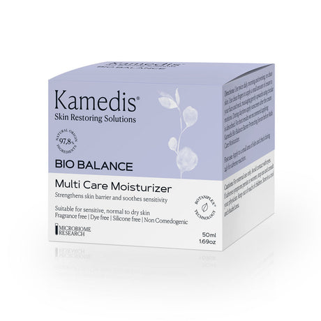 Produktverpackung des Kamedis Bio Balance Multi Care Moisturizer in helllila Kartonbox.