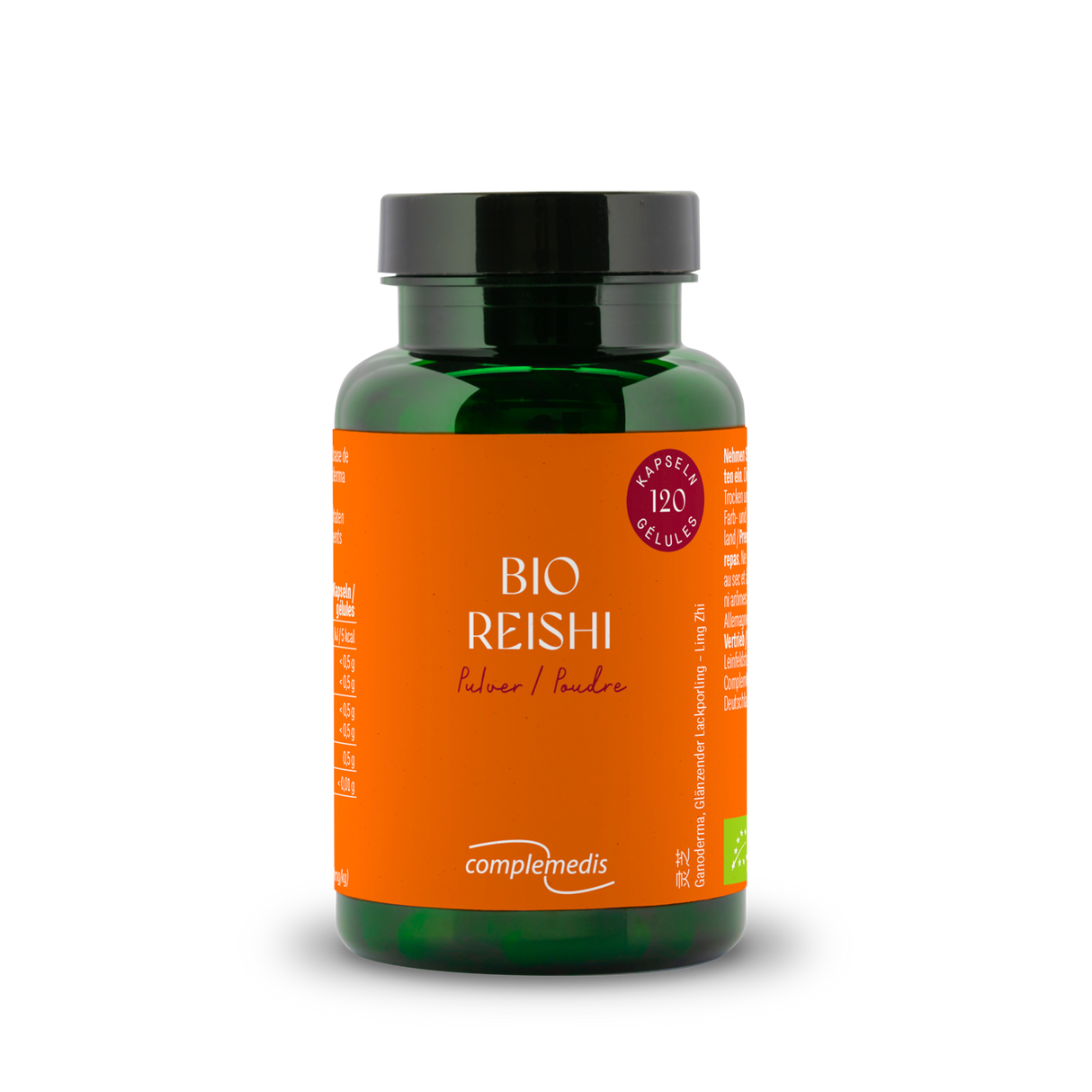 Reishi Pulver, Bio, Dose mit 120 Kapseln